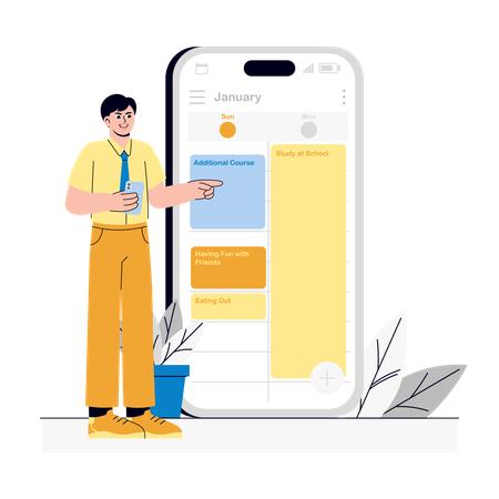 Student planning study schedule on a calendar app